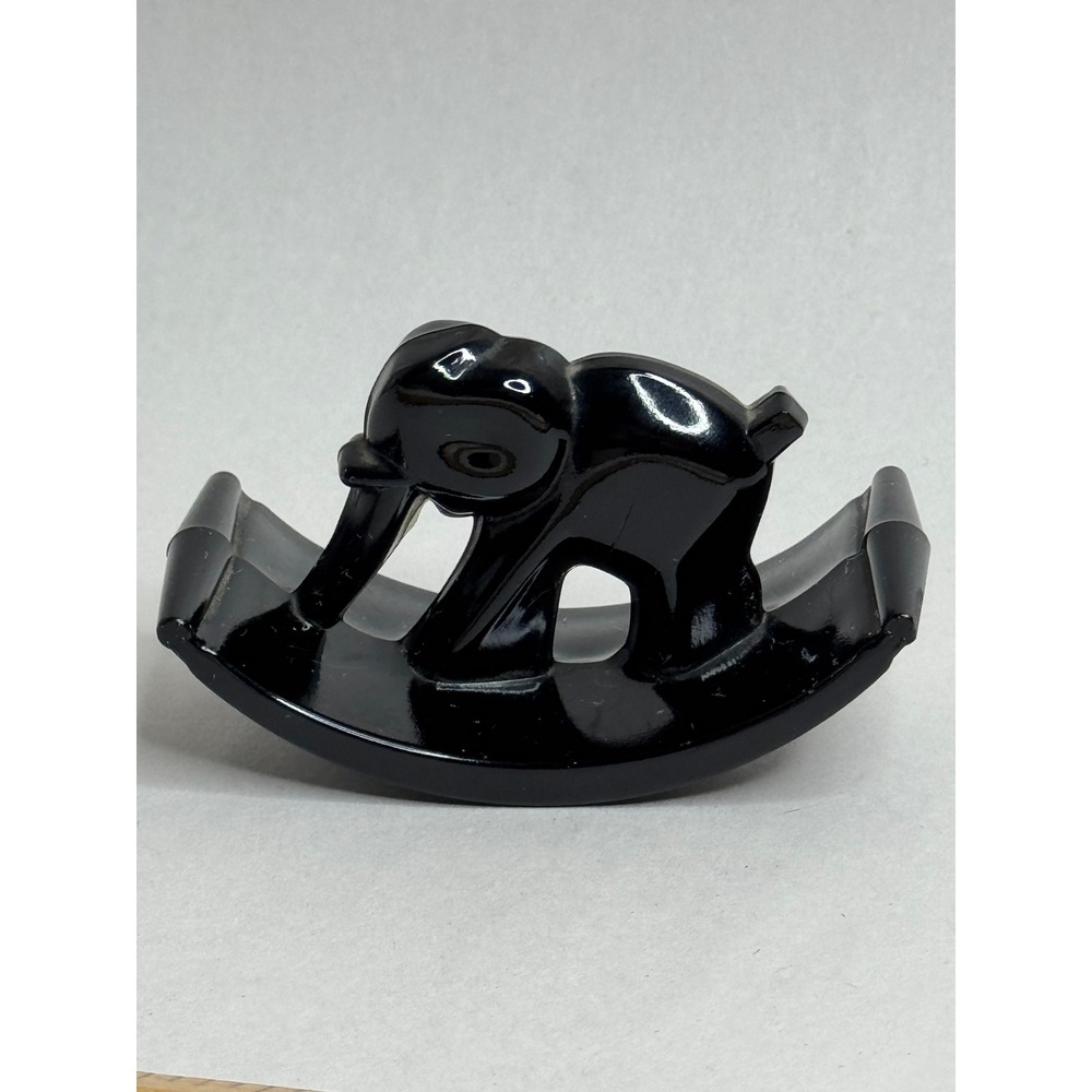 Vintage Thew-31 Black Glass Elephant Rocking‎ Horse Figurine MCM